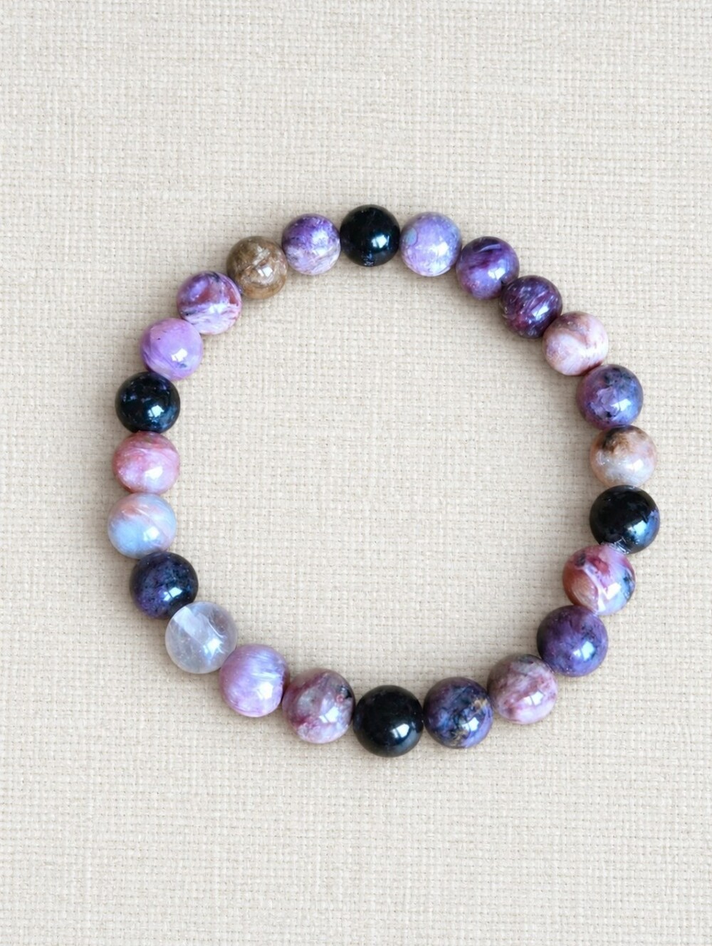 Charoite Beaded Stretch Bracelet | Handmade